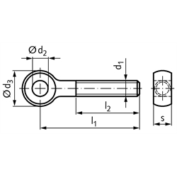 Augenschraube DIN 444 Gewinde M6 x 32mm l1=75mm Stahl 5.8 brüniert , Technische Zeichnung