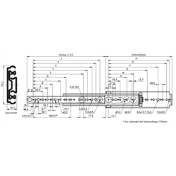 Auszugschiene DP 9301 E Schienenlänge 914mm, Technische Zeichnung