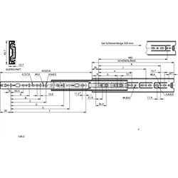 Auszugschienensatz DZ 3832 Schienenlänge 250mm hell verzinkt, Technische Zeichnung
