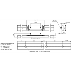 Schiene für Linearführung DA 0115 RC Material Aluminium Länge ca. 600mm, Technische Zeichnung