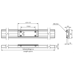 Schiene für Linearführung DA 0116 RC Material Aluminium Länge ca. 1800mm, Technische Zeichnung