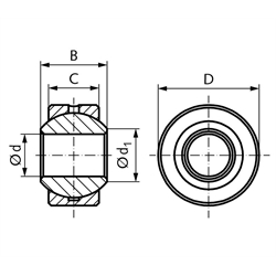 Gelenklager DIN ISO 12240-1-K Reihe G ohne Außenring nachschmierbar Bohrung 8mm Außendurchmesser 19mm == Vor Inbetriebnahme ist eine Erstschmierung erforderlich ==, Technische Zeichnung