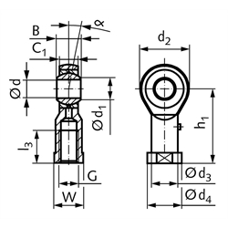 Gelenkkopf GS DIN ISO 12240-4 Maßreihe K Innengewinde M16 rechts == Vor Inbetriebnahme ist eine Erstschmierung erforderlich ==, Technische Zeichnung