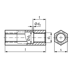 Spannschlossmutter DIN1479 Gewinde M8 Stahl , Technische Zeichnung