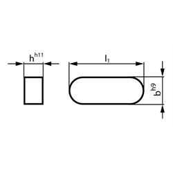 Passfeder DIN 6885-1 Form A 8 x 7 x 45 mm Material 1.4571, Technische Zeichnung