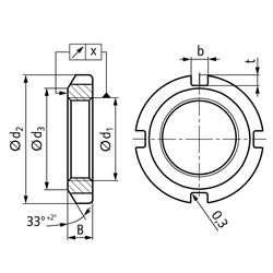 Nutmutter DIN 70852 M24x1,5 Edelstahl 1.4301, Technische Zeichnung