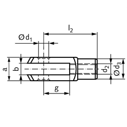 Gabelkopf DIN 71752 Größe 16 x 64 Rechtsgewinde Stahl verzinkt , Technische Zeichnung