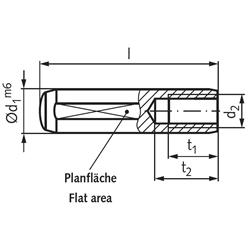 Zylinderstift DIN 7979 Stahl gehärtet Durchmesser 4m6 Länge 10mm mit Innengewinde M2 - M3, Technische Zeichnung