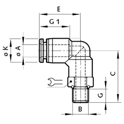 Drehbare Winkel-Einschraubverschraubung Rohr-Außendurchmesser 6mm Gewinde G1/4 , Technische Zeichnung