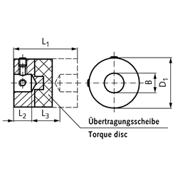 Drehstarre Kupplung HZ mit Sacklochbohrung 2mm max. Drehmoment 0,06 Nm Außendurchmesser 6,4mm, Technische Zeichnung