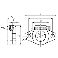 Flansch-Wellenbock GWFL für Wellendurchmesser 40mm, Technische Zeichnung