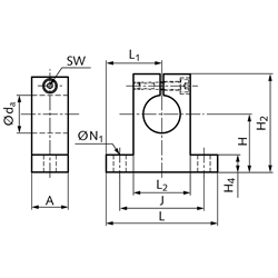 Wellenbock GWLE für Wellendurchmesser 25mm, Technische Zeichnung
