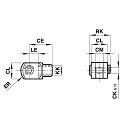 Gabelkopf für Pneumatik-Zylinder Durchmesser 50/63mm M16x1,5 , Technische Zeichnung