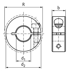 Geschlitzter Klemmring Edelstahl 1.4305 Bohrung 14mm mit Schraube DIN 912 A2-70 , Technische Zeichnung