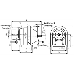Stirnradgetriebe BT1 Größe 2 i=2,81:1 Bauform B3 (Betriebsanleitung im Internet unter www.maedler.de im Bereich Downloads), Technische Zeichnung