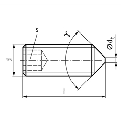 Gewindestift ISO 4027 (ex DIN 914) mit Innensechskant und Spitze Edelstahl A2 M6 x 25mm, Technische Zeichnung