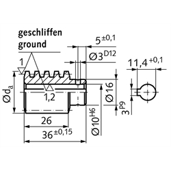 Präzisions-Schnecke Achsabstand 33mm i=18 , Technische Zeichnung