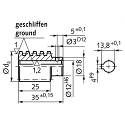 Präzisions-Schnecke Achsabstand 35mm i=20 , Technische Zeichnung