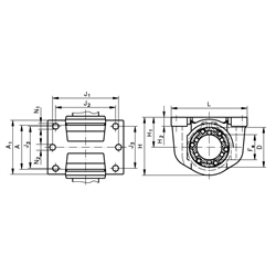 Präzisions-Gehäuse KG ISO-Reihe 3 Gehäuse-Bohrung 75mm geschlossen für Linearlager für Wellen-Ø 50mm, Technische Zeichnung