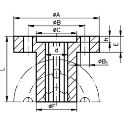 Keilnabe mit Flansch DIN ISO 14 KN 36x42 Länge 80mm Stahl C45Pb, Technische Zeichnung