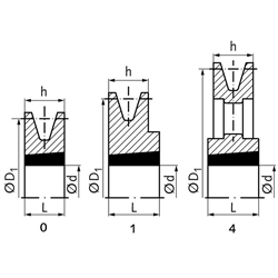 Taper-Keilriemenscheiben 1-rillig  Profil XPB, SPB und B (17), Technische Zeichnung