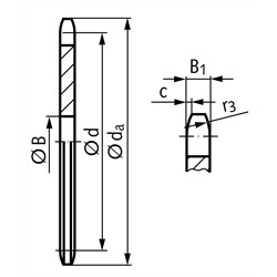 Kettenradscheibe KRL ohne Nabe 10 B-1 5/8x3/8" 16 Zähne Mat. Stahl , Technische Zeichnung