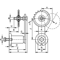 Kettenspanner für Einfach-Rollenkette 12 B-1 3/4X7/16" bestehend aus 14050701 + 14080300, Technische Zeichnung