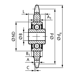 Kettenspannrad KSP 10 B-1 5/8x3/8" 17 Zähne mit Kugellager , Technische Zeichnung