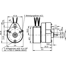 Kleingetriebemotor CRO 230V 50Hz mit Kondensator Ausführung B Abtriebsdrehzahl 7,5 /min , Technische Zeichnung