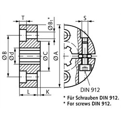Klemmring für Keilnabe DIN ISO 14 KN 36x42 Durchmesser 90mm Stahl C45Pb, Technische Zeichnung