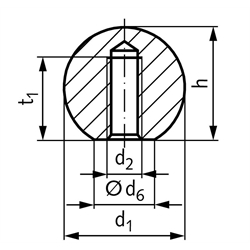Kugelknopf DIN 319 Form C Stahl poliert Durchmesser 25mm Gewinde M6, Technische Zeichnung