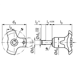 Kugelsperrbolzen selbstsichernd Bolzendurchmesser 6mm l1 = 30mm , Technische Zeichnung
