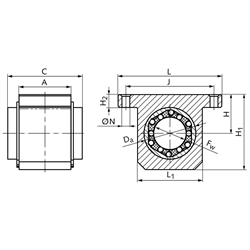 Linearlagereinheit KG-3-K ISO-Reihe 3 mit Easy-Line Linear-Kugellager für Wellen-Ø 30mm, Technische Zeichnung