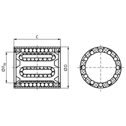 Linearkugellager KB-1 ISO-Reihe 1 Premium mit Doppellippendichtung für Wellendurchmesser 16mm, Technische Zeichnung