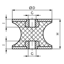 Metall-Gummipuffer CT Durchmesser 30mm Höhe 20mm Gewinde M8x8 , Technische Zeichnung
