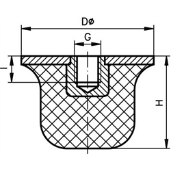 Gummi-Metallpuffer Typ KE Durchmesser 80mm Höhe 60mm Gewinde M12x12 , Technische Zeichnung