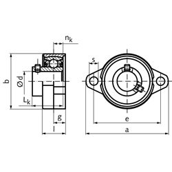 Kugel-Flanschlager KFL 003 Bohrung 17mm Gehäuse aus Zink-Druckguss, Technische Zeichnung