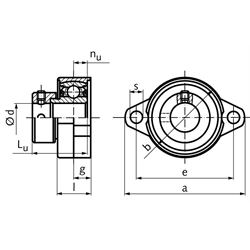 Kugel-Flanschlager UFL 001 Bohrung 12mm mit Exzenterring Gehäuse aus Zink-Druckguss, Technische Zeichnung