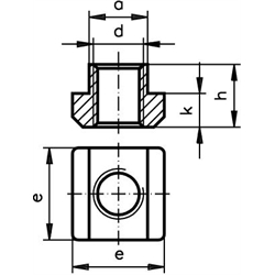 Mutter DIN 508 für T-Nut 10mm DIN 650 Gewinde M8 Güteklasse 10, Technische Zeichnung