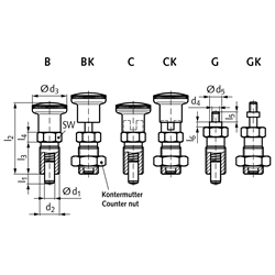 Rastbolzen 817 Form GK Bolzendurchmesser 4mm , Technische Zeichnung