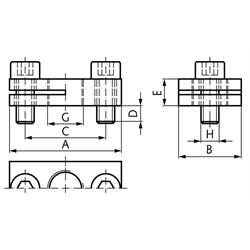 Rechteckflansch für Kleinstoßdämpfer Gewinde M8x1 , Technische Zeichnung