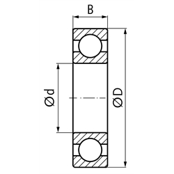 SKF Rillenkugellager einreihig Innen-Ø 20mm Außen-Ø 42mm Breite 12mm mit beidseitigen Deckscheiben, Technische Zeichnung