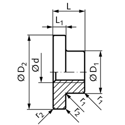 Flanschmutter mit Trapezgewinde ähnlich DIN 103 Tr.10 x 3 eingängig links Mat. Rotguss Rg7 , Technische Zeichnung