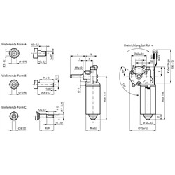 Schnecken-Kleingetriebe mit Gleichstrommotor SFS, Größe 2, bis 5 Nm, Technische Zeichnung