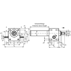Spindelhubgetriebe NPT, mit Trapezgewinde, Ausführung B mit Verdrehsicherung, Technische Zeichnung