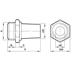Schalldämpfer Gewinde G 3/4A , Technische Zeichnung