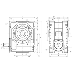 Schneckengetriebe H/I Größe 40 i=50:1 Abtriebswelle Hohlwelle (Betriebsanleitung im Internet unter www.maedler.de im Bereich Downloads), Technische Zeichnung
