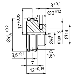 Präzisions-Schneckenrad Achsabstand 17mm i=7 21 Zähne , Technische Zeichnung