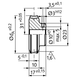 Präzisions-Schneckenrad Achsabstand 31mm i=5 30 Zähne , Technische Zeichnung