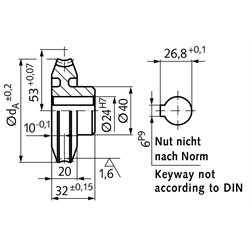 Präzisions-Schneckenrad Achsabstand 53mm i=25 25 Zähne , Technische Zeichnung